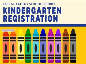 Art of a line of crayons with the words Kindergarten Registration 